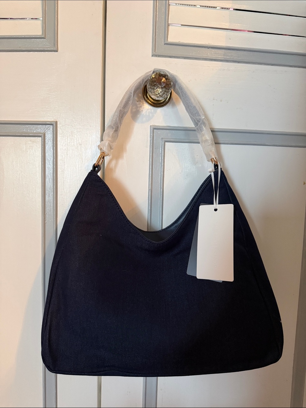 NWT Noli Dark Navy Denim Shoulder Bag with Gold Hardware